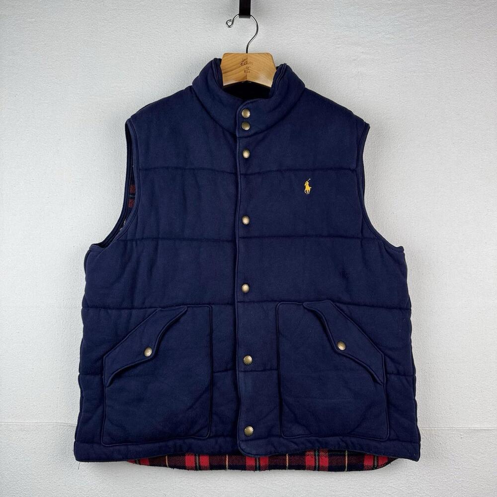 90’s Vintage Polo Ralph Lauren Mens XL Cotton Puffer Vest Jacket Navy Blue *Read - Picture 1 of 9